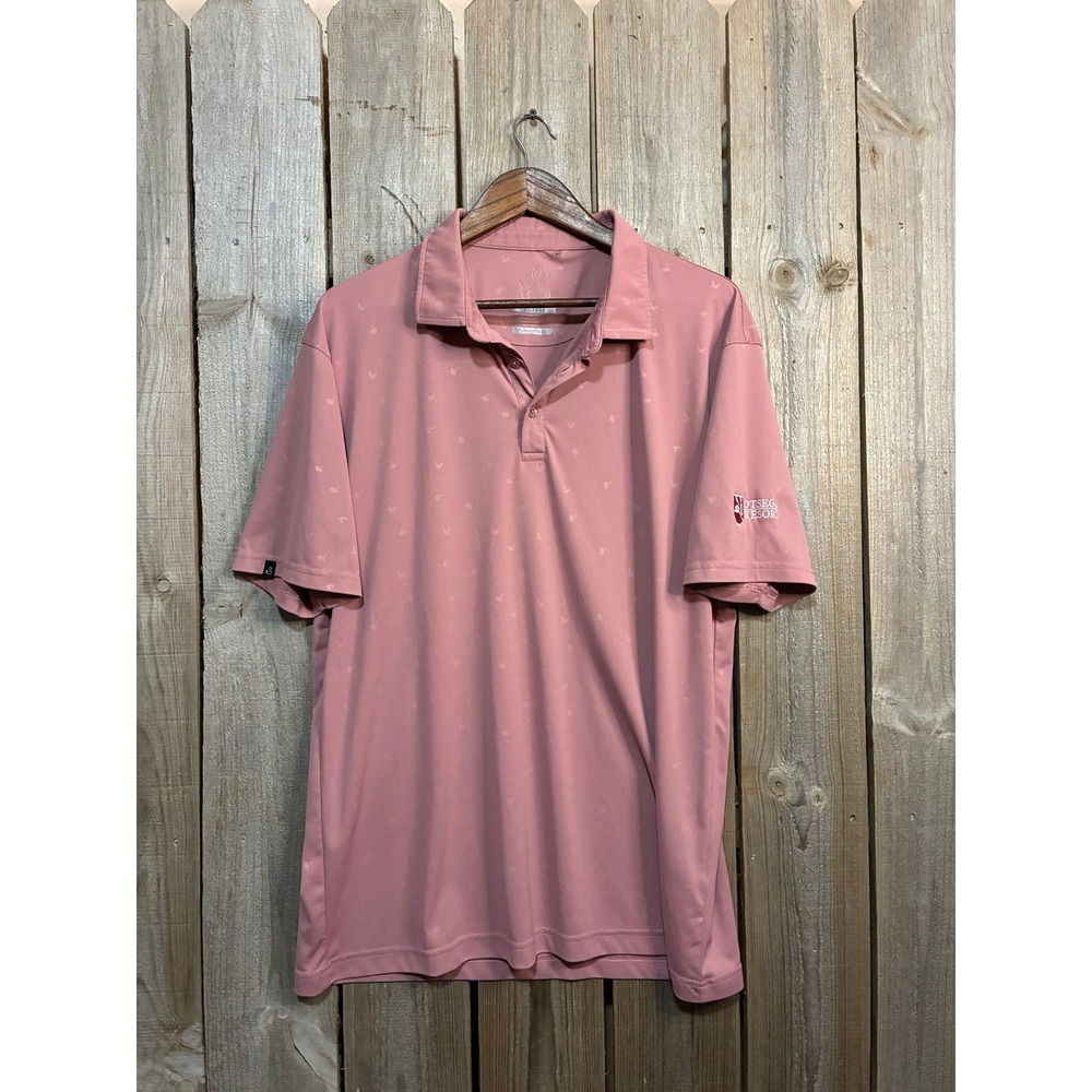 Swannies Golf Polo Shirt Mens XL Pink Swan Print Otsego Resort Performance S/S